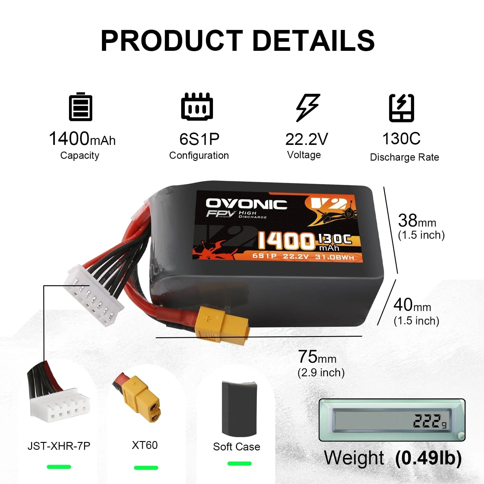 Walksnail Avatar Hd Goggles X - Ovonic 6S 1400mAh 130C LiPo Battery